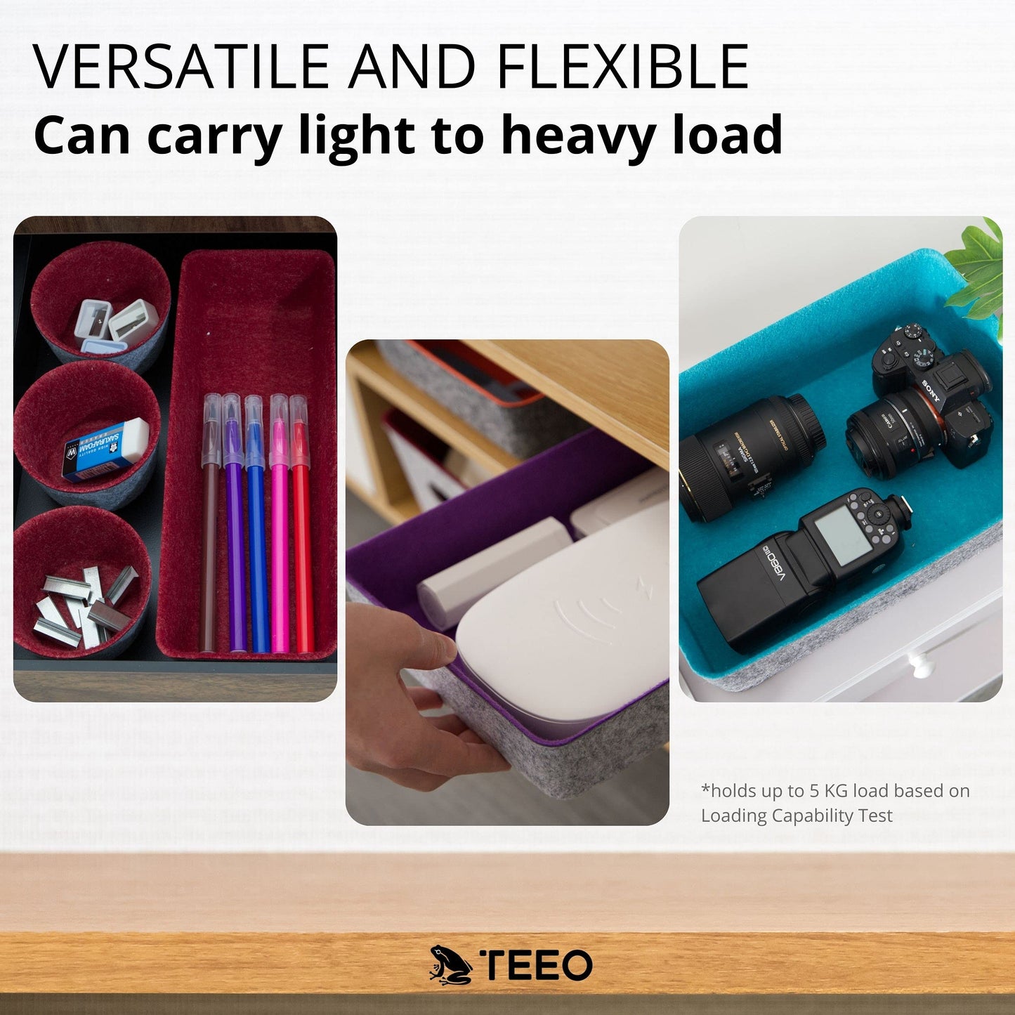 Teeo - Drawer Organizers - Office Supply Organizer - Desktop Drawers - Organizing Containers - Jewelry Tray Makeup Storage Home Dividers Compartment Desk Caddy Cosmetic Bins - Pack of 9, Burgundy