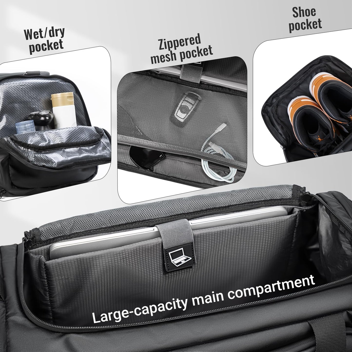 reeyee 40L Convertible Gym Duffel Bag Backpack, Water Repellent Sports Travel Bag with Shoe Compartment, Wet Pocket & Insulated Cooler, 3-in-1 Weekender Carry On Bag for Men Women