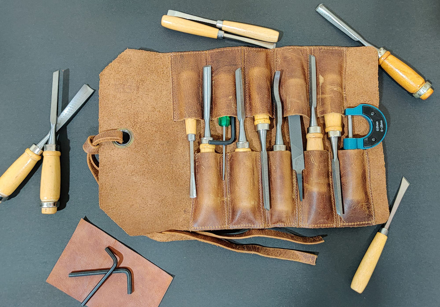 Leather Tool Roll Up Pouch - Leather Tool Wrench Roll/Chisel Bag by Rustic Town