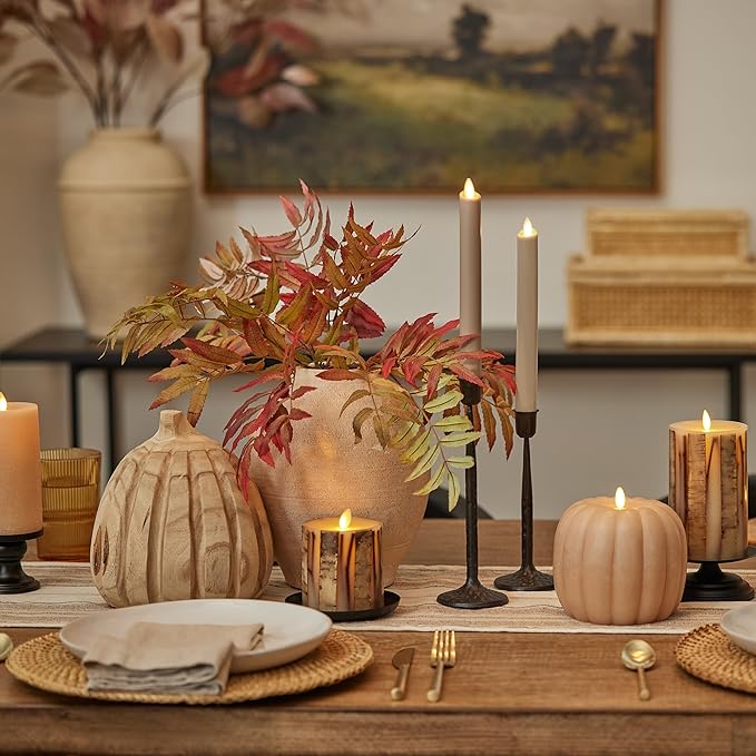 Luminara Embedded Birch Twigs Flameless LED Candle, 3.5" x 6.5", Moving Flame Real Wax Unscented, Battery Operated, Decorative Home Lighting Safe