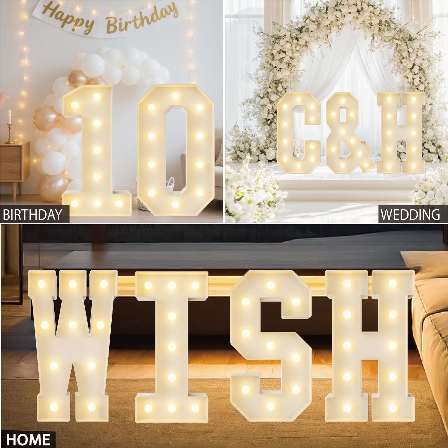 HXWEIYE Big Light Up Letters C,3FT Large Marquee Letters with lights, Mosaic Balloon Frame, Giant Baby Letter for baby shower Birthday Graduation Engagement Party Wedding Christmas Decor (Warm White)