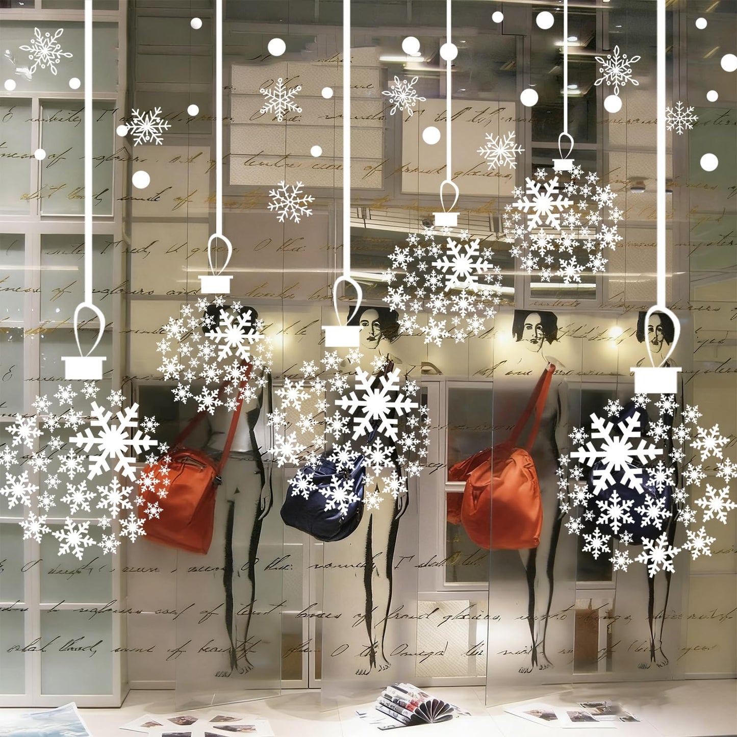 Christmas Window Clings,Xmas Tree Ball Snowflakes Window Stickers,Snowflake Window Clings Stickers for Glass, Xmas Decals Decorations Indoor Holiday (A1 Christmas)