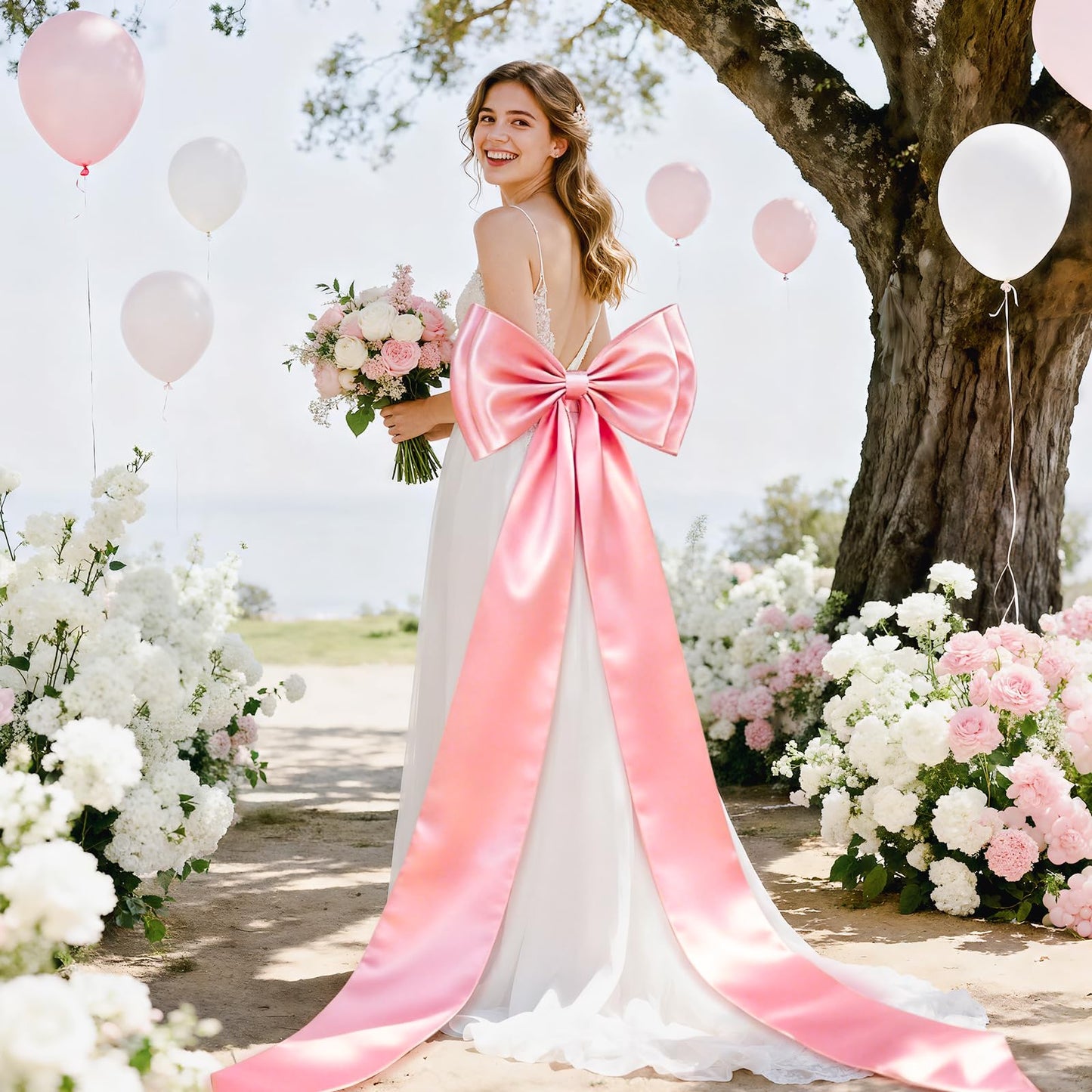 Dreamtop Giant Bow Decor, 19x75 Inch Christmas Tree Bow Topper Decoration for Christmas Tree for Home Wreath Wall Backdrop Birthday Wedding Party Decorations (Pink)