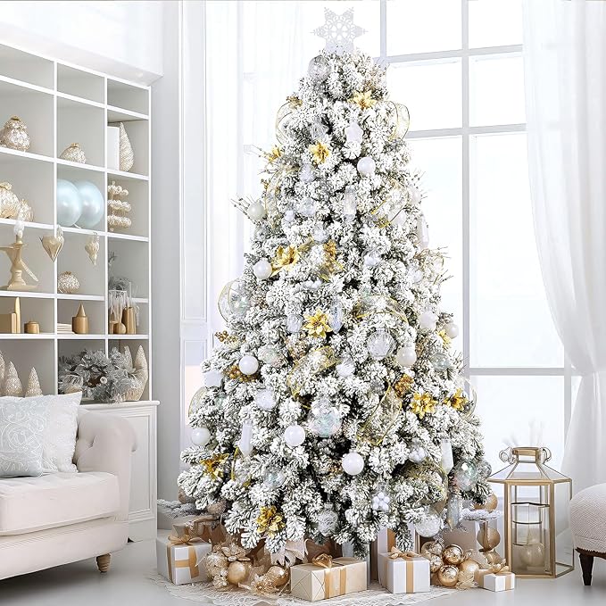 SHareconn 86PCS Christmas Balls Ornaments Set,Shatterproof Plastic Clear Decorative Baubles for Xmas Tree Decor Holiday Wedding Party Decoration, White