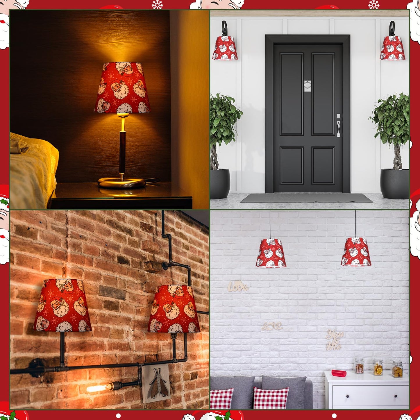 Baquler 6 Pcs Christmas Lamp Shades Set 5.91"w x 5.12"h Hardback Chandelier Shade Santa Little Droplight Shades Wall Lights Chandelier Lights Shade Gift Holiday Decor Supply