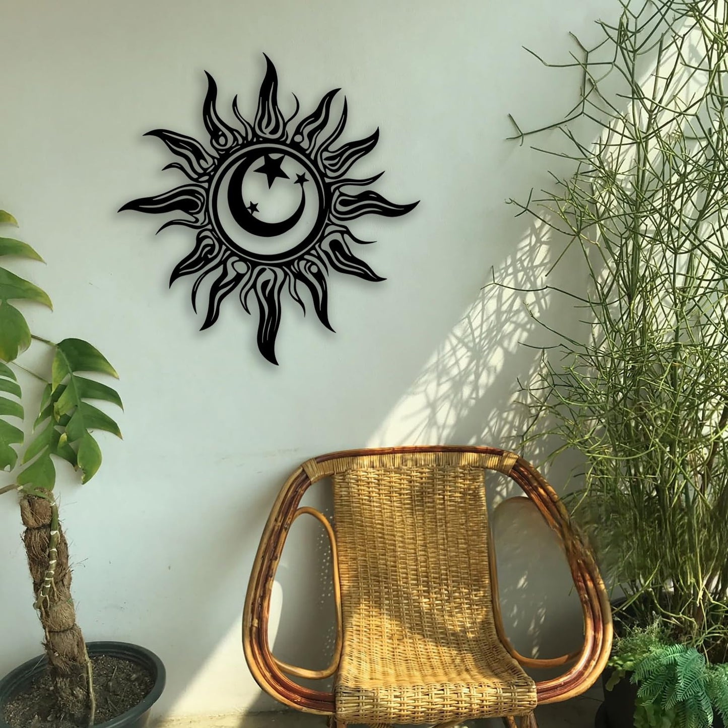 OPTYBVFD Sun Moon Star Metal Wall Decor - Room Decor Wall Art Home Decor for Living Room, Bedroom, Dining Room,Office, Outdoor, Garden (Black)