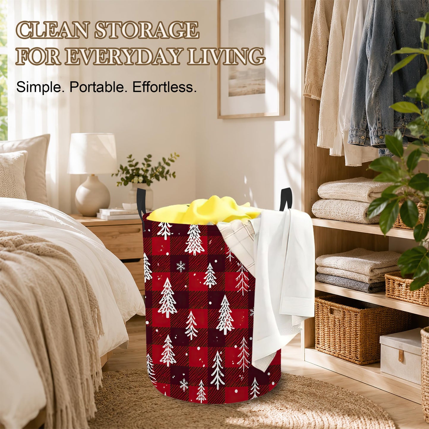 Christmas Tree Laundry Basket, Foldable Oxford Cloth Snowflake Plaid Laundry Hamper with Handles, Tote Bag Clothes Storage Bucket for Laundry Room/Bathroom/Bedroom/Dormitories 20.8"x16"