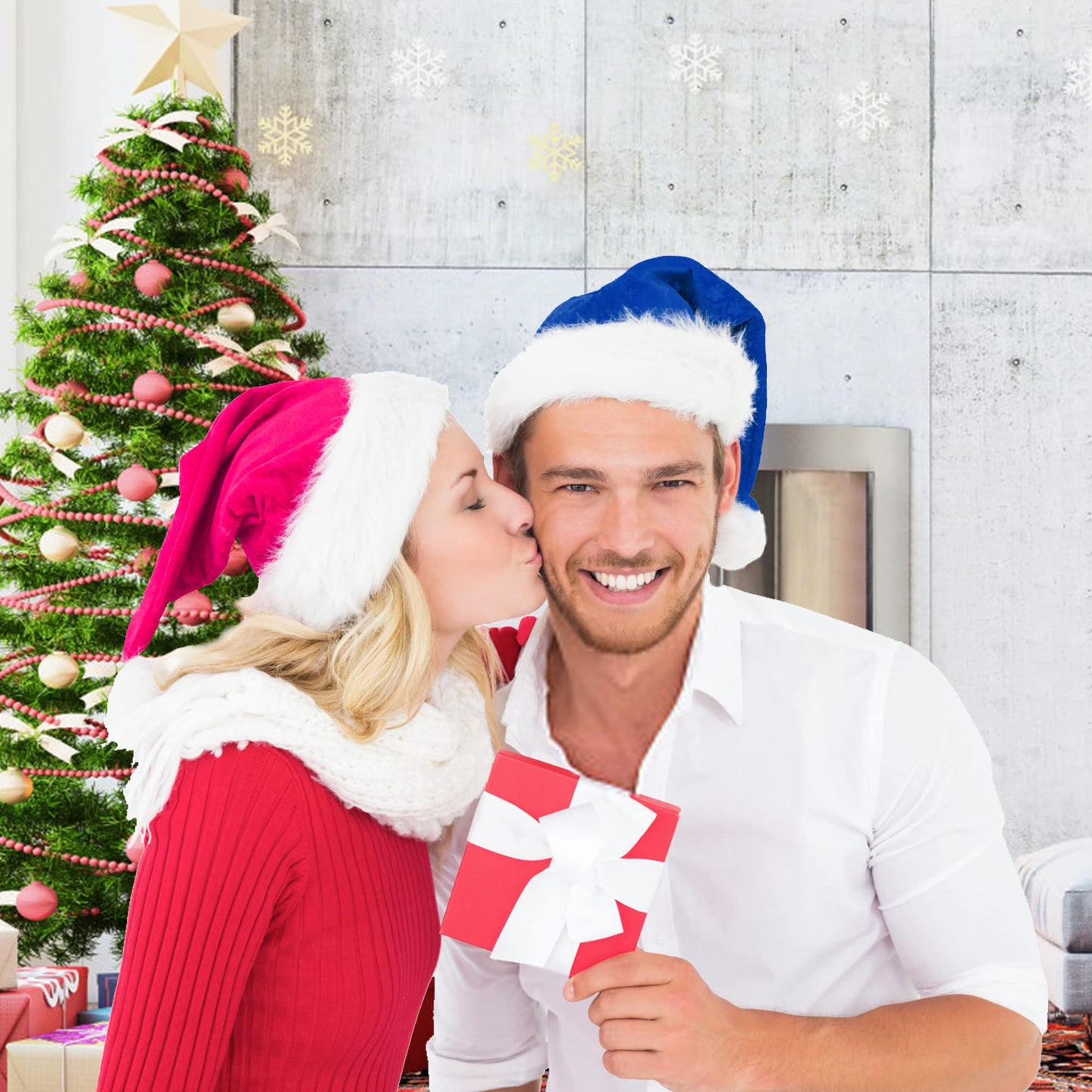 Tokforty Santa Hats, Pink and White Santa Hats for Adults, Unisex Velvet Touch Comfort Christmas Hats for New Year Festive Party Christmas Supplies