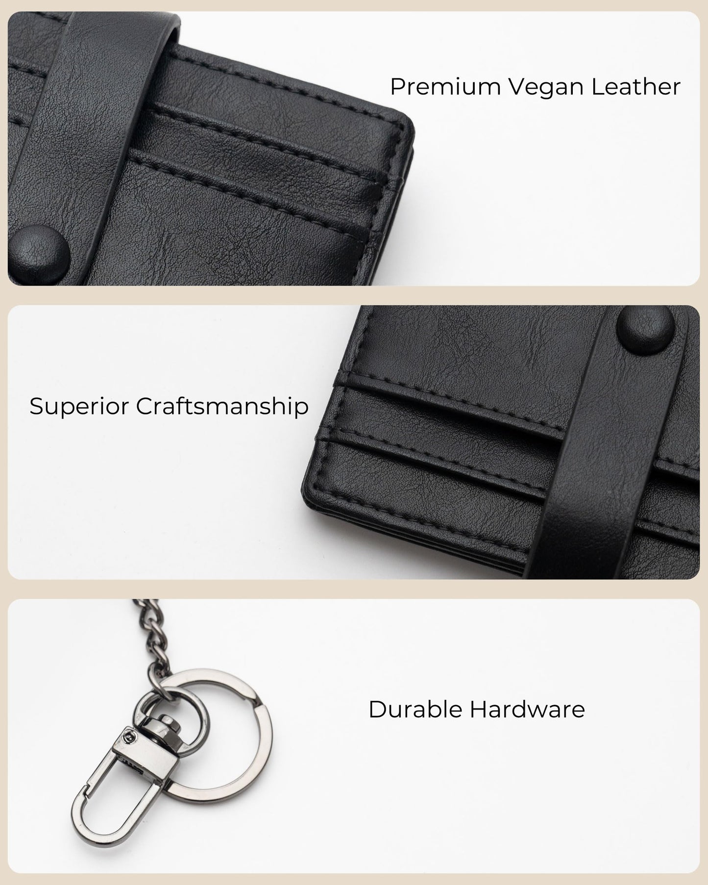 Alldaily Slim Keychain Wallet for Women, RFID Blocking Small Bifold Travel Credit Card Holder (Black)