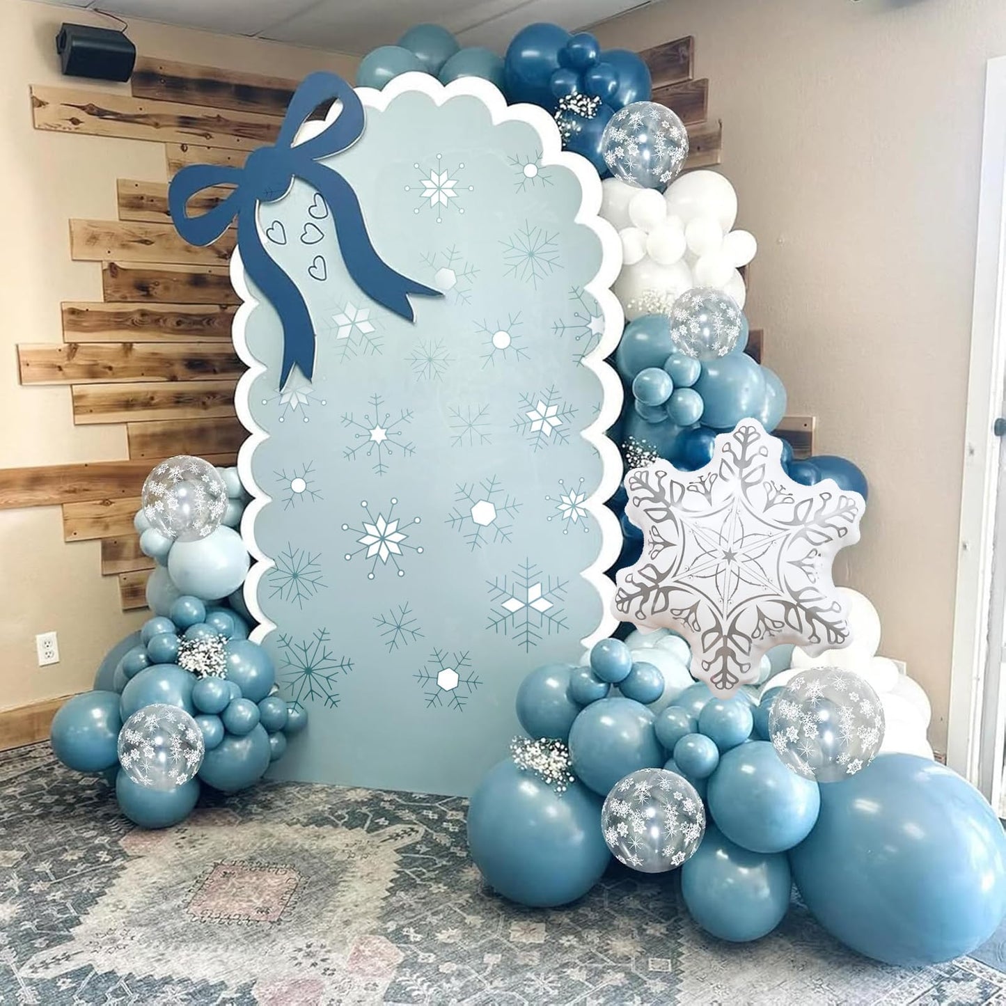 Winter Wonderland Balloons Garland Arch Kit, 101Pcs Dusty Blue White Balloons with Snowflake Foil Balloon for Christmas Xmas Holiday Ice Snow Girl Princess Theme Baby Shower Birthday Party Decorations