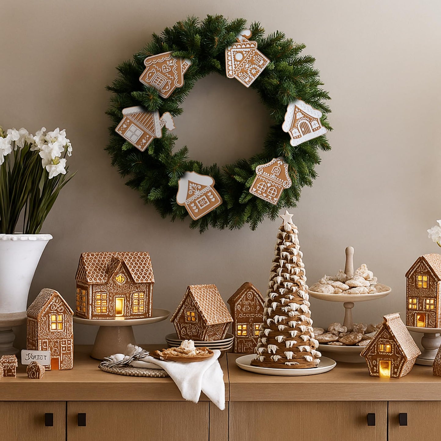 Sosation 24 Pcs Christmas Gingerbread House Ornaments Gingerbread Hanging Decorations Silicone Christmas Ornaments with Ropes for Xmas Tree Winter Crafts