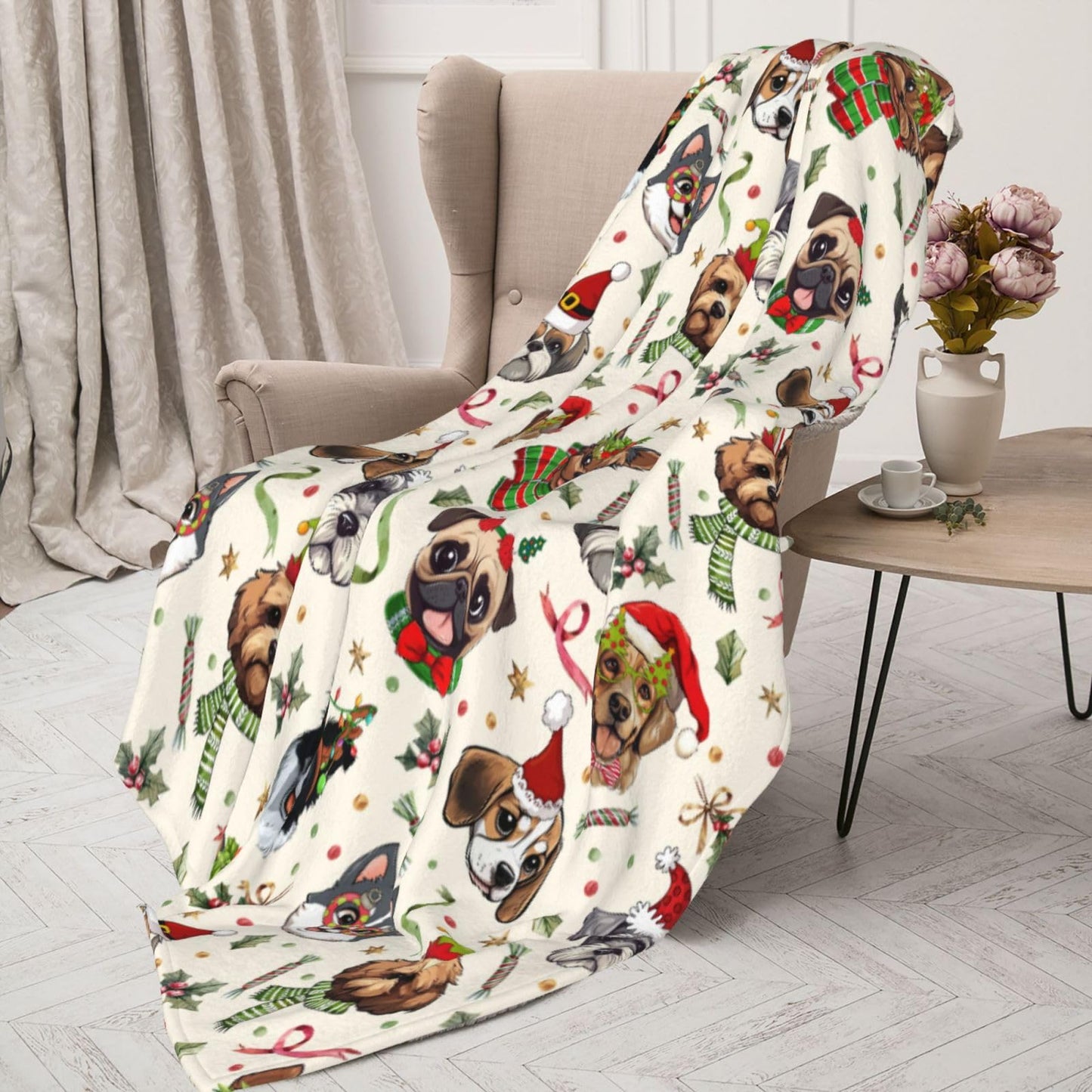 Cute Christmas Dog Head Fuzzy Throw Blanket for Women Men Girls Boys Soft Cozy Fleece Blanket for Bedroom Living Rooms Sofa Couch 50"x40"
