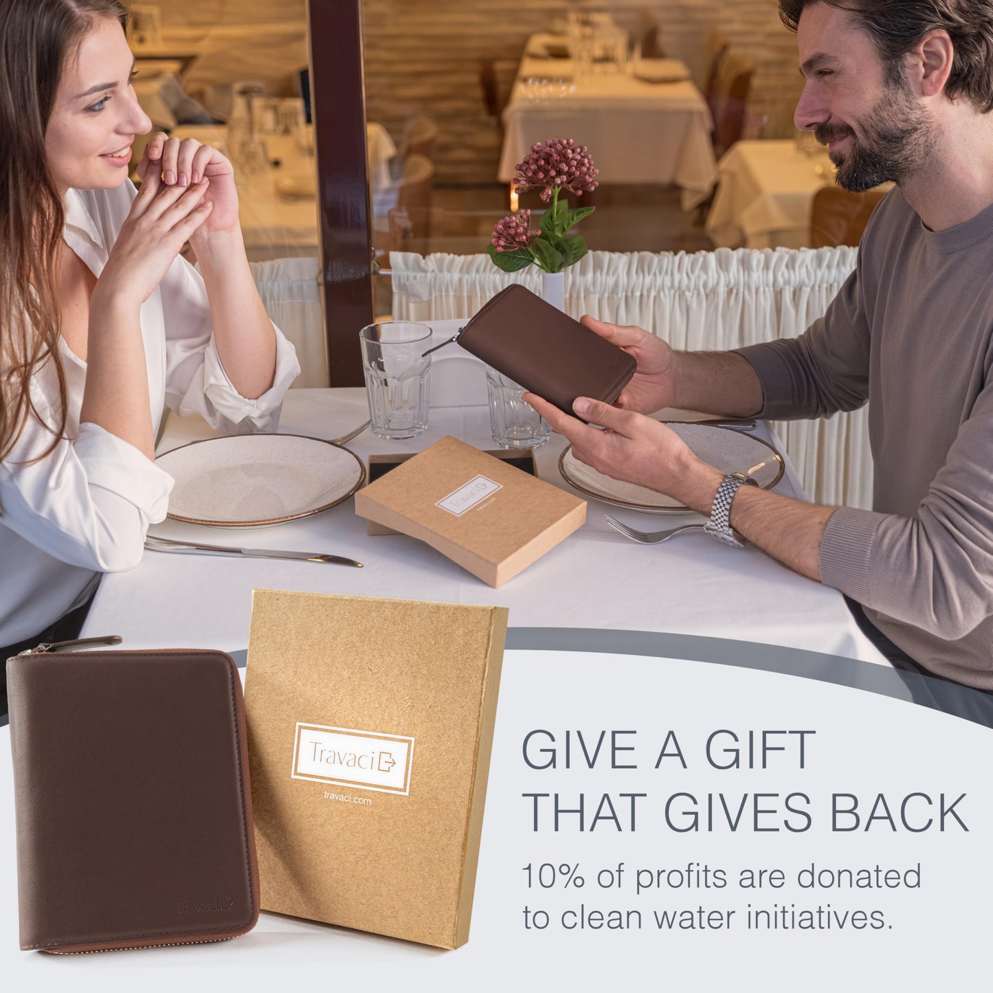 Travaci Full Grain Leather Passport Holder for 2 Passports - Dual Passport Holder and Travel Documents Organizer - RFID Travel Wallet for Couples - Dark Brown
