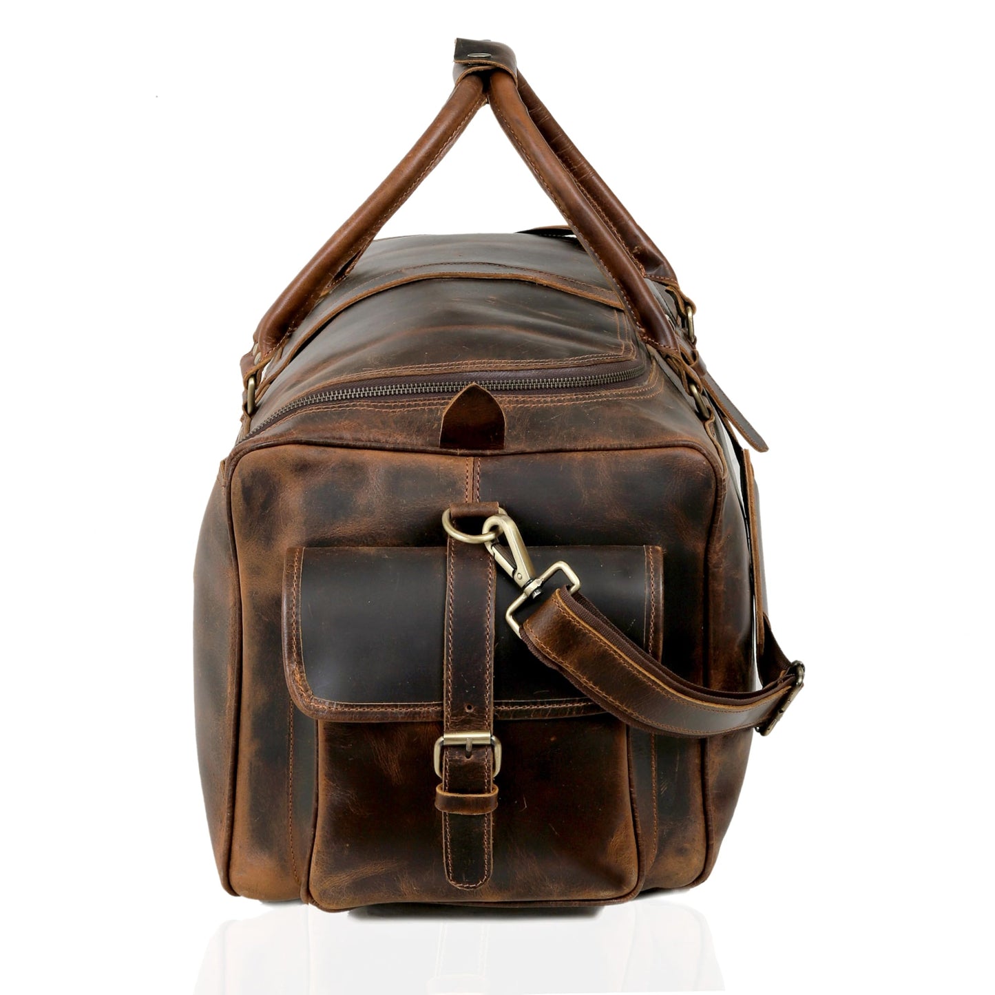 Cuero Full Grain Leather Duffle Bag for Men, Buffalo Overnight Weekend Travel Bag, Carry On with Organized Pockets, YKK Zippers, Adjustable Strap (Choclate Brown)
