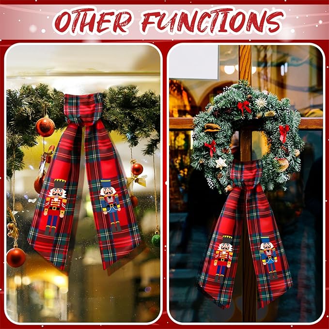 Wreath Sash for Front Door Wreath Satin Sash Blank Sashes Embroidery Monogram Yard Doorway Indoor Outdoor Wall Ribbon Bow Home Decor(Red, Black,Christmas Nutcracker)