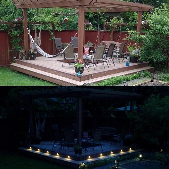 LED Outdoor Deck Lights Kits, Φ1.38in Warm White 20 Pack Bronze, Low Voltage 12 Volt DC IP65 Waterproof, Electric Wired Recessed Stair Step Riser Mini Under Landscape Lighting for Outside Yard