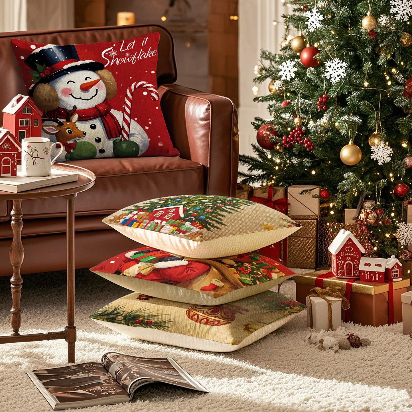 UPOFFICIS Christmas Pillow Covers 18x18 inch Set of 4, Christmas Decorations Cushion Covers, Xmas Pillow Covers, Pillowcases Throw Pillow Covers for Sofa Couch Home Decor