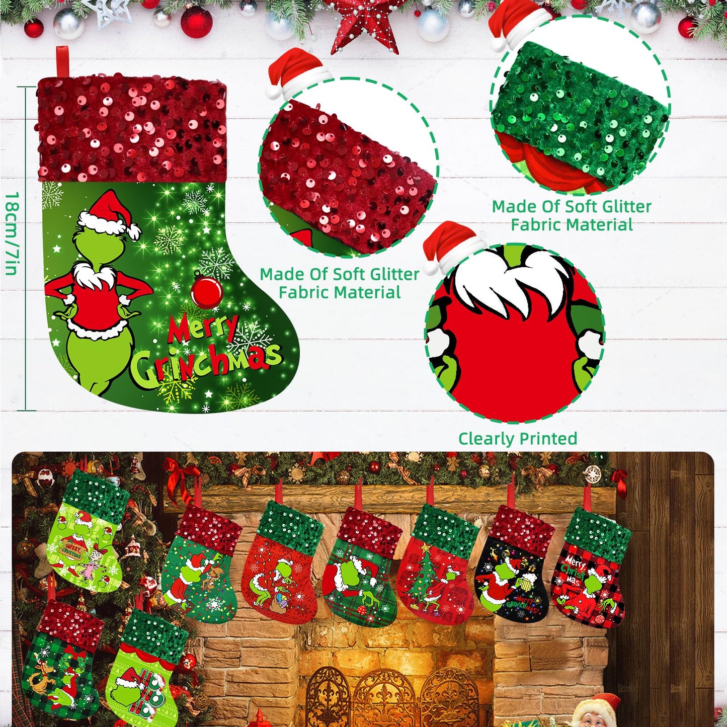 TeePolly 12 Pack Small Christmas Stockings, 7 Inch Mini Funny Xmas Stocking, Christmas Hanging Stockings for Kids Holiday Fireplace Xmas Tree Hanging Ornaments Decor