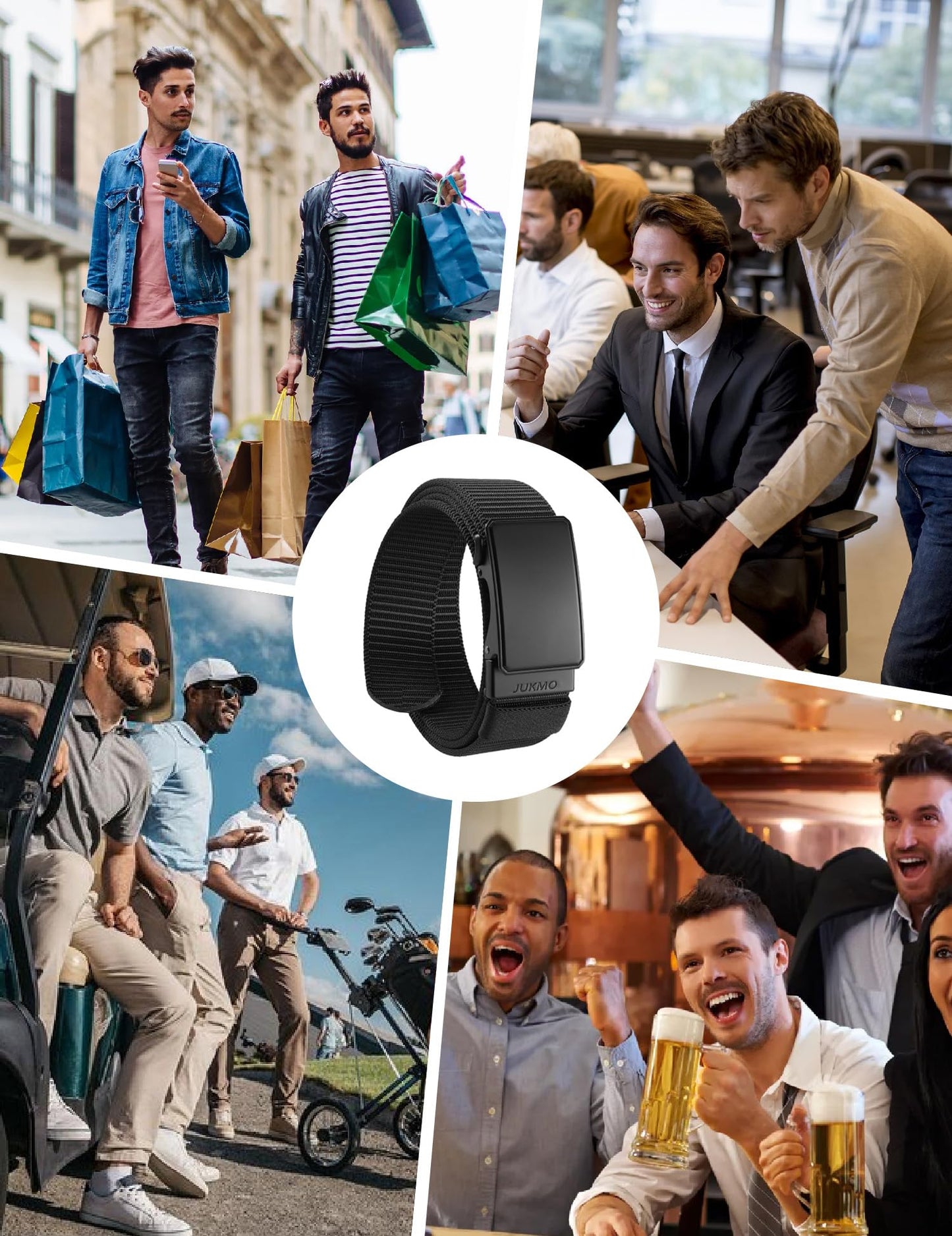 JUKMO Men's 1.5" Nylon Ratchet Belt, Casual Web Click Tactical Belt with Slide Buckle for Jeans, No Holes Adjustable Trim to Fit(Black,Small)