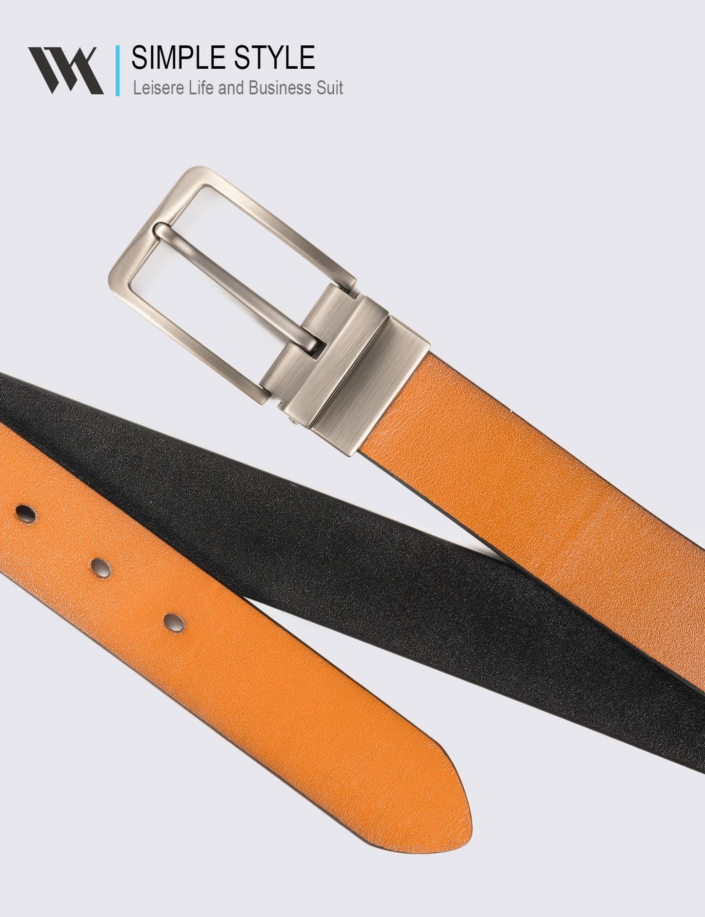 WOLFANT Two-in-One Reversible Leather Belt,100% Italian Full Grain Real Solid Leather Dress Casual Belt