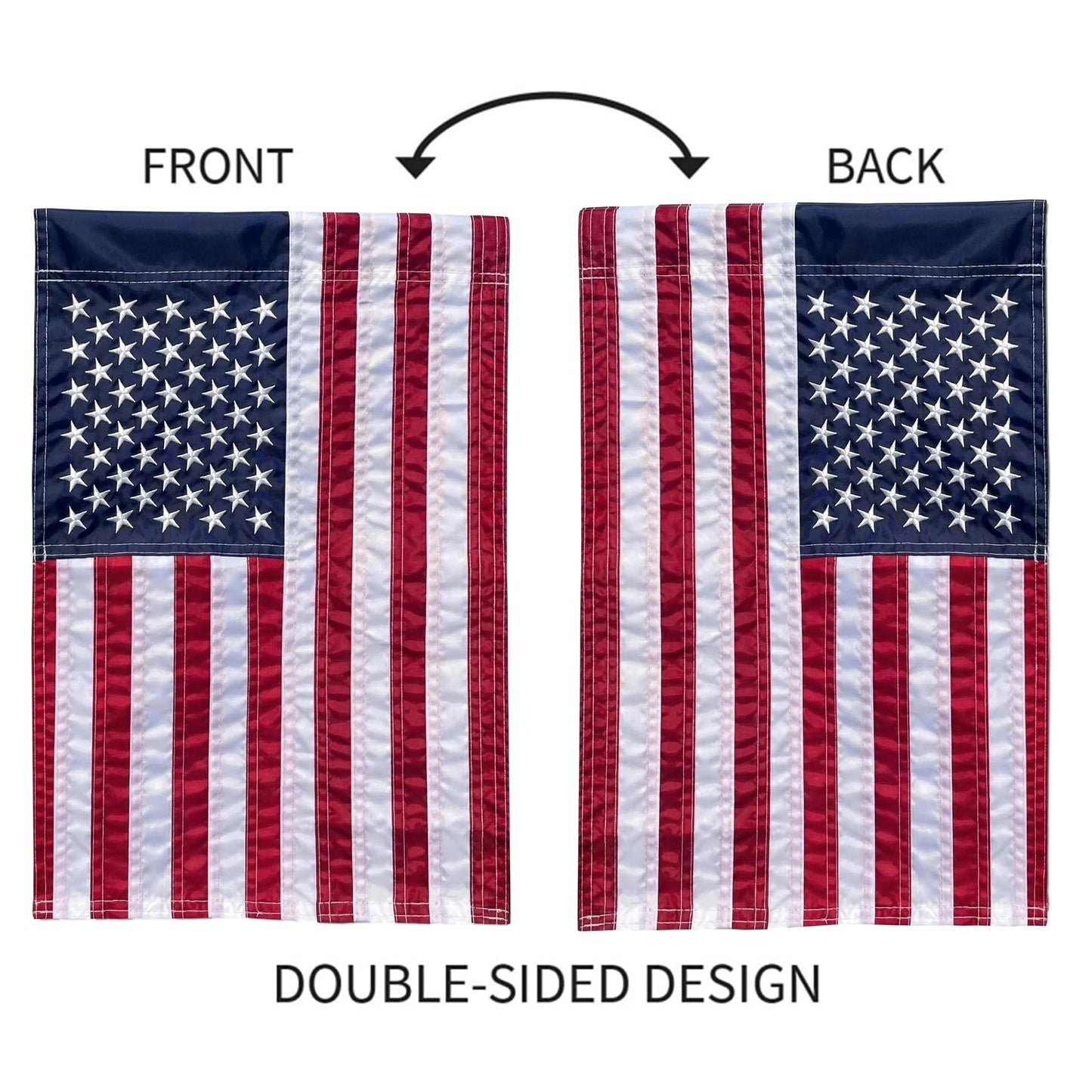 2 Pack American Flag Garden Flag 12x18 - Double Sided and Embroidered Stars Patriotic Yard Decor | Durable All-Weather Porch Flag for 4th of July, Memorial Day, Veterans Day & Everyday Outdoor/Indoor Use (2 Pack American Flag 12x18)