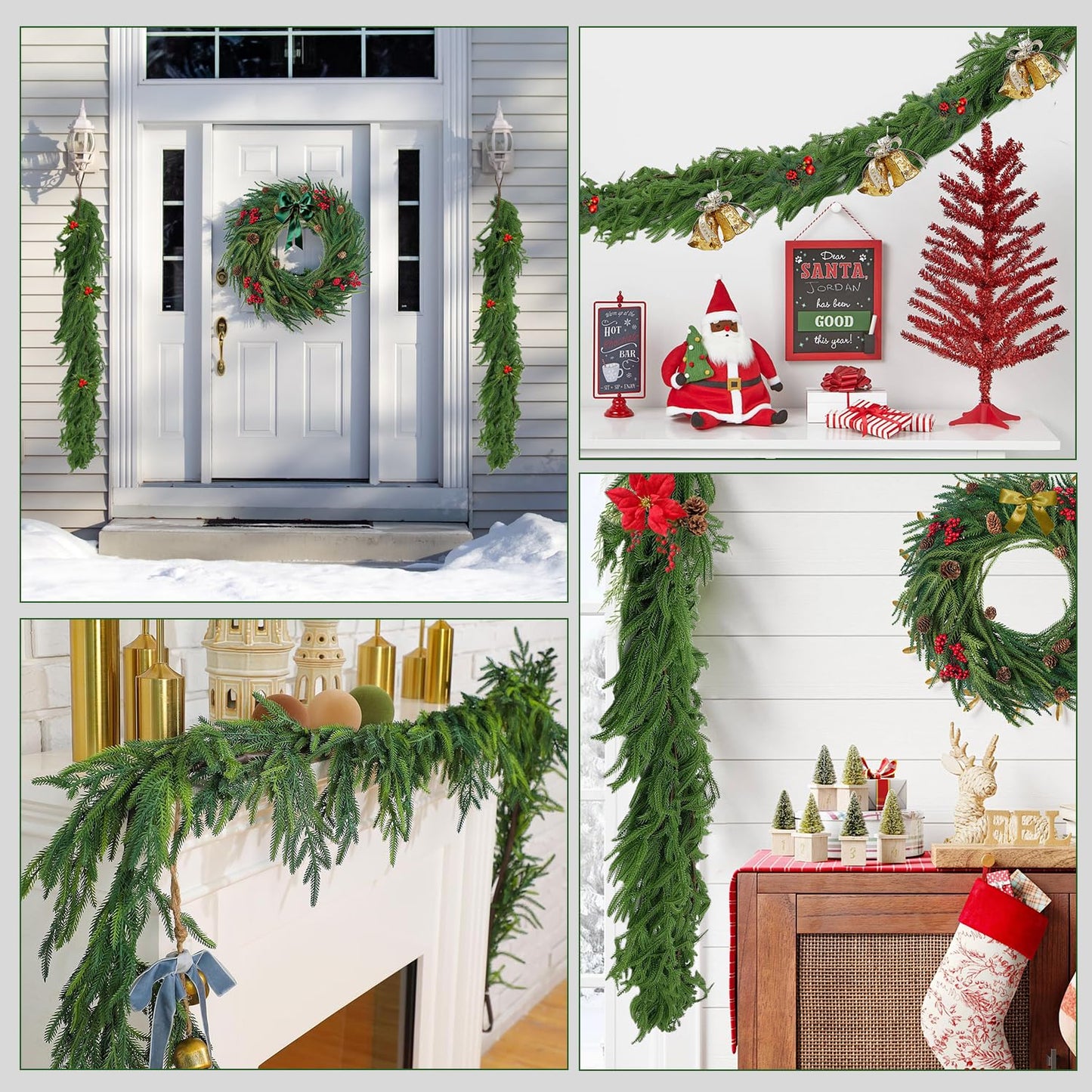 2PCS 6FT Artificial Norfolk Pine Garlands, Real Touch Winter Pine Garland, Green Artificial Greenery Garland for Table, Indoor, Mantle, Wall, Outdoor Christmas Decorations (2)