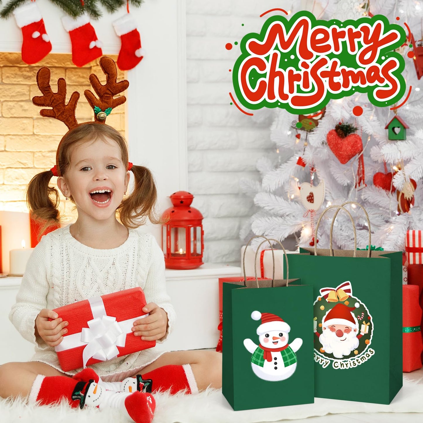 BagDream Forest Green Gift Bags with Handles Bulk 8x4.25x10.5 Inch 100Pcs Medium Kraft Paper Bags for Christmas, Thanksgiving, Craft, Party Favors, Retail, Grocery, Recyclable Paper Sacks