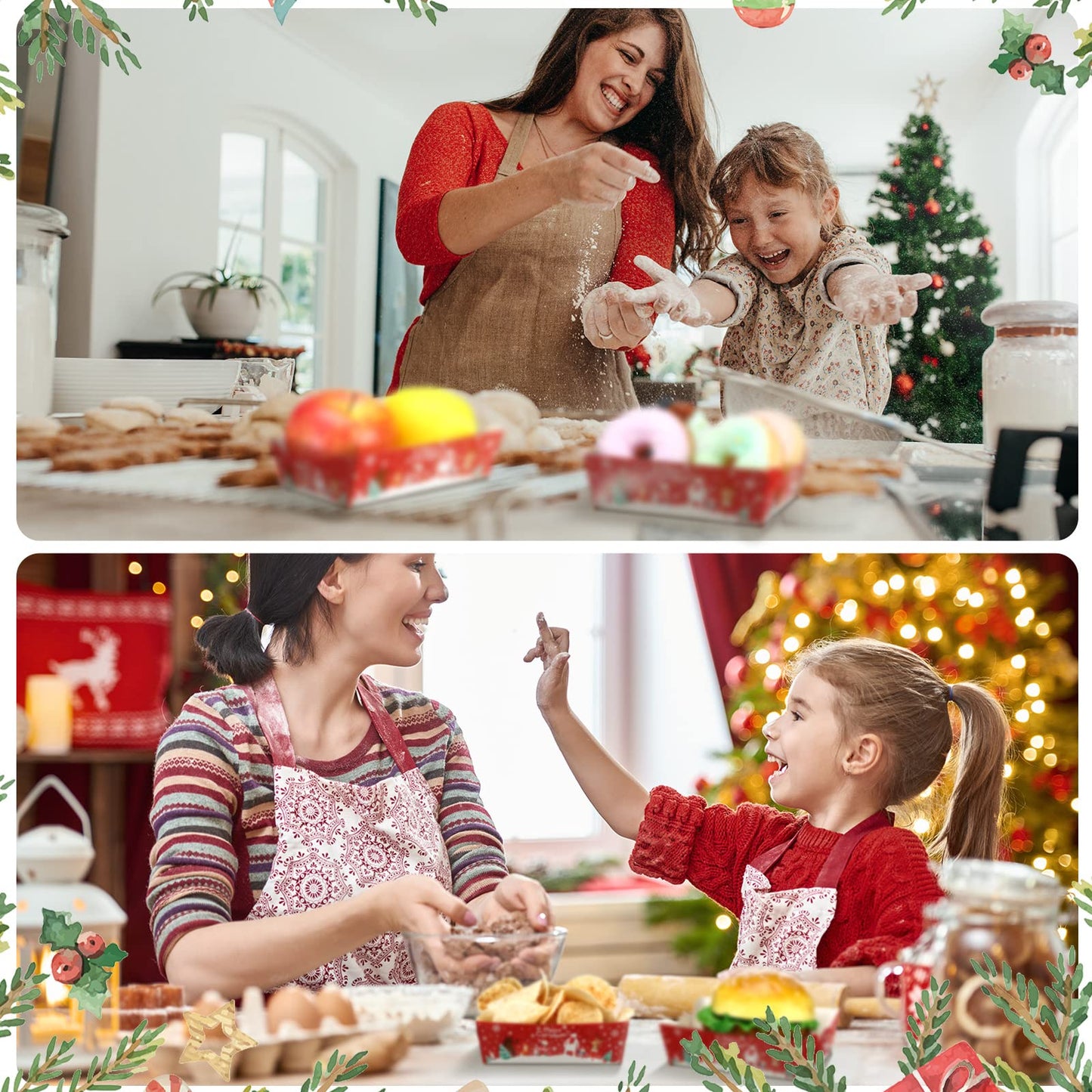 Cunhill 60 Pack Christmas Paper Trays Christmas Movie Night Snack Trays Disposable Party Plates Food Serving Boats for Cookie Snack Movie Night Party Supplies