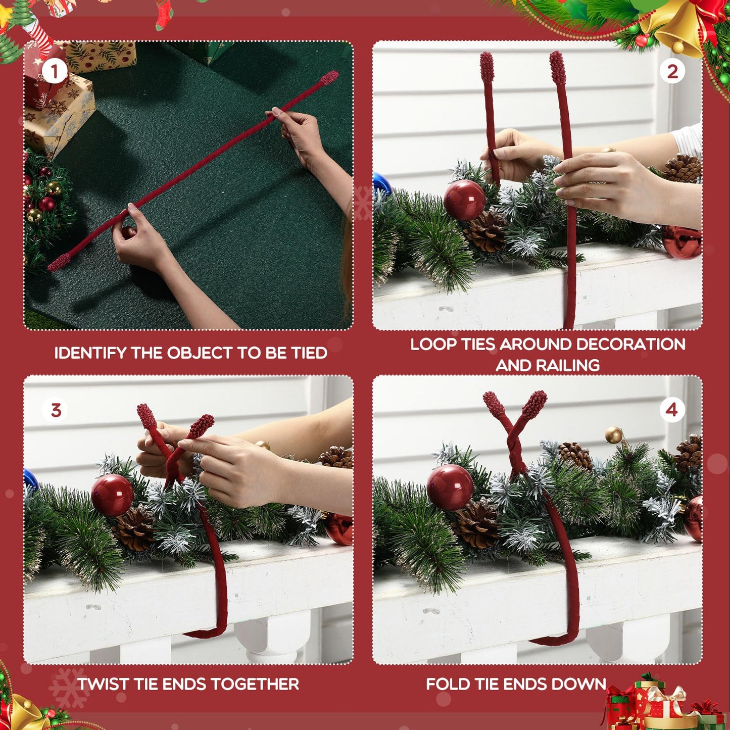 Zhengmy 16 Pcs 25 Inches Christmas Velvet Garland Ties Christmas Decorative Twist Ties for Banister Reusable and Flexible Twist for Xmas Home Decorations Holiday Craft Wrapping(Burgundy)