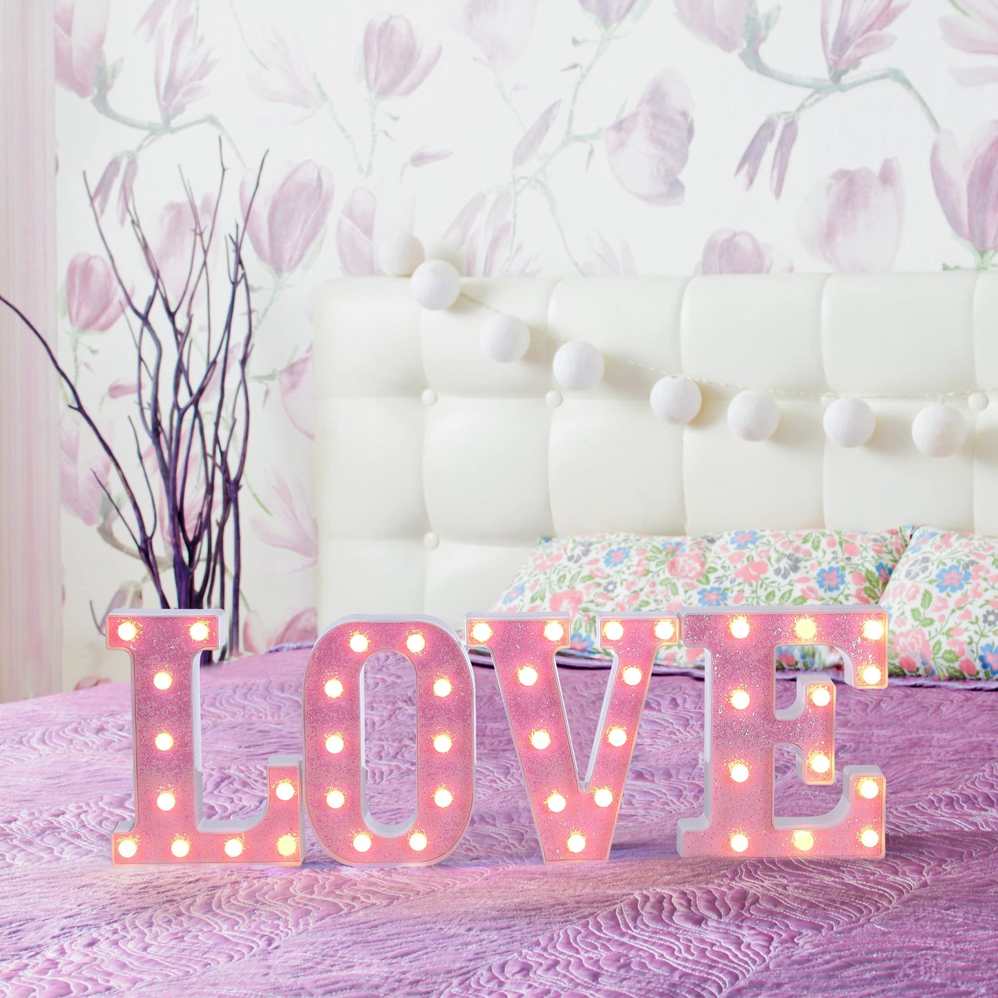 Foaky Pink Light up Letters,Pink Party Decorations,Girls Room Decor,Glitter Light Up Letters,Alphabet Letter Sign for Night Light Birthday Party Girls Gifts, Home Bar Decoration(O)