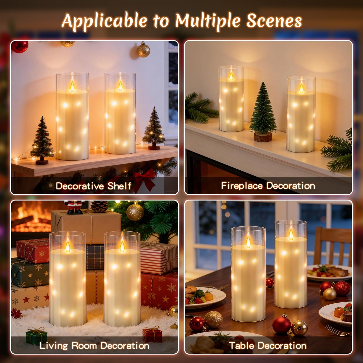 11" x 4" Large Outdoor Waterproof LED Candles, 2Pcs Pillar Candles with Remote & Timer, Flameless Candle Battery Operated with Embedded Star String for Porch, Patio, Outdoor Decor and Christmas