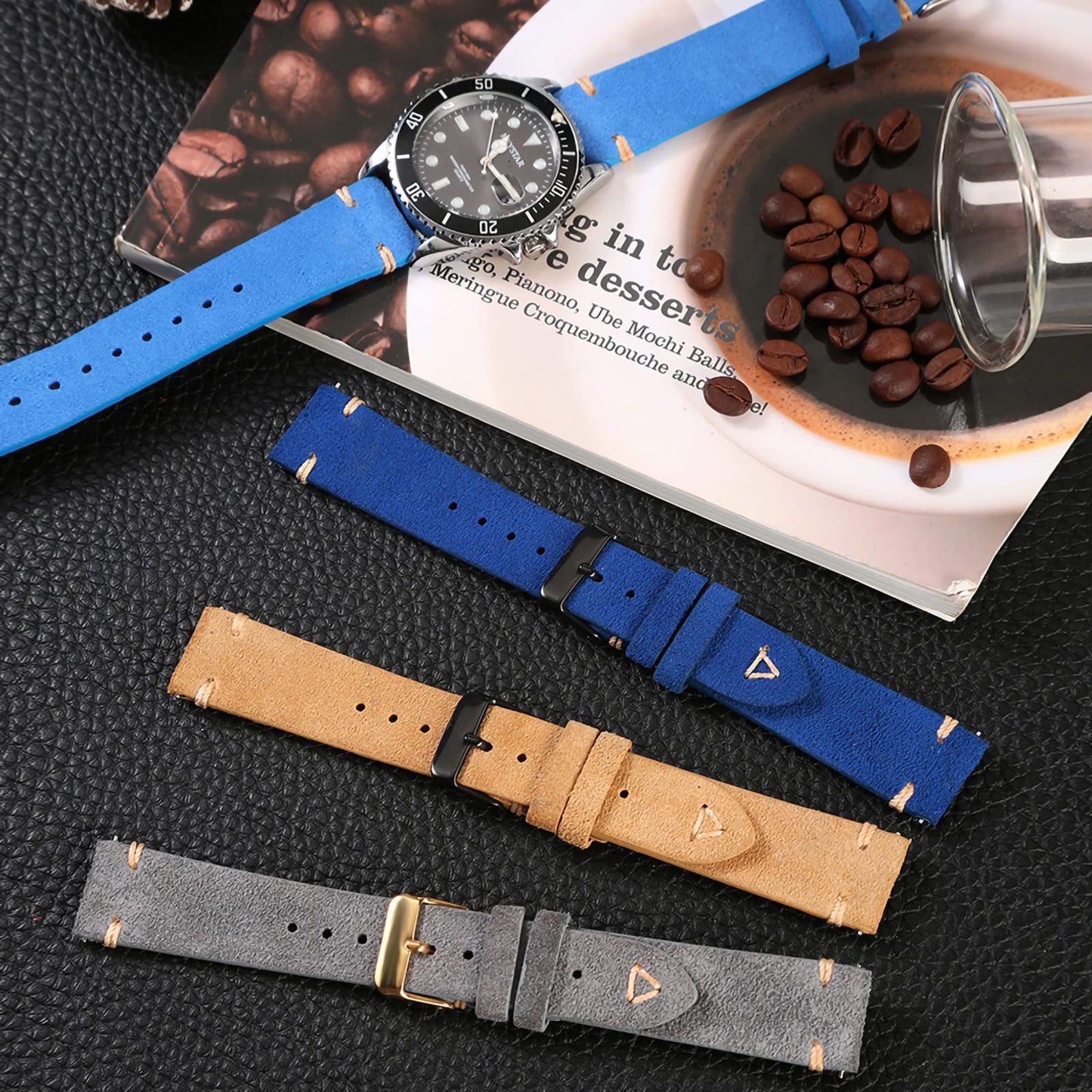 WOUKUP Quick Release Suede Leather Watch Bands Vintage Watchband for Men Watch Strap 18mm 19mm 20mm 21mm 22mm 24mm