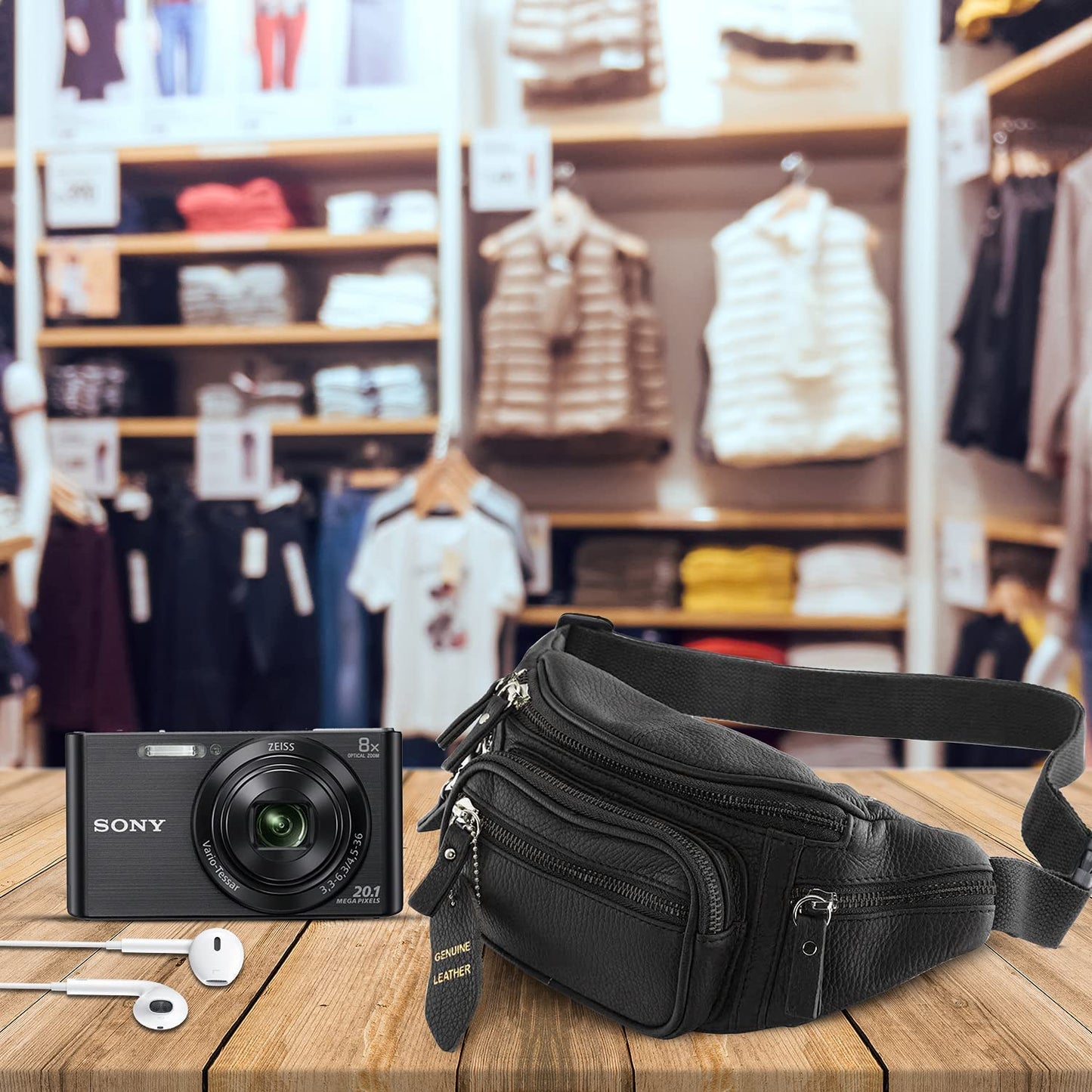 Fanny Pack Waist Bag Multifunction Genuine Leather Hip Bum Bag Travel Pouch for Men and Women- Multiple Pockets & Sturdy Zippers Ideal for Hiking Running And Cycling