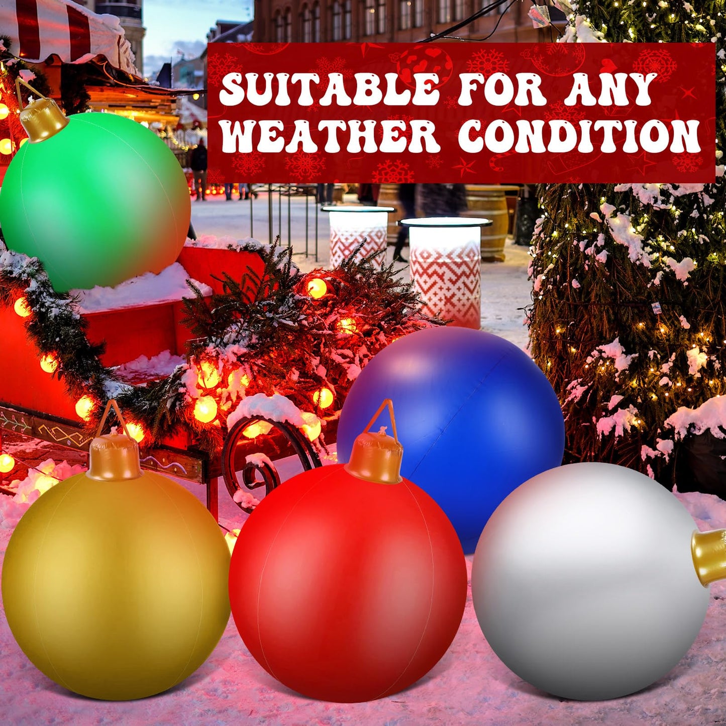 Jetec 10 Pcs 32 Inch Giant Inflatable Ornaments Balls Outdoor Large Blow up Christmas Ornaments PVC Inflatable Christmas Yard Decorations for Xmas Holiday Lawn Porch Garden Outside(Handle)