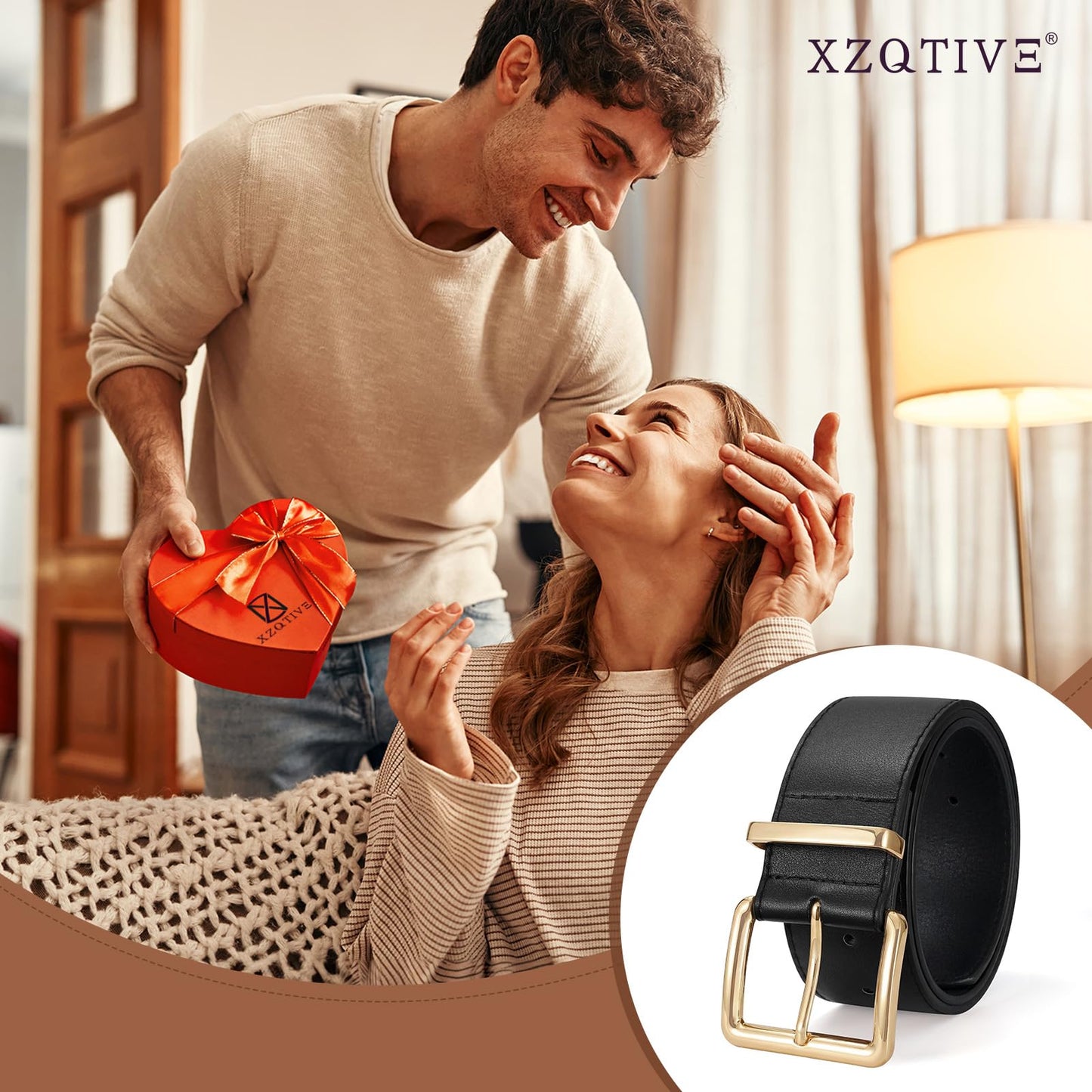 XZQTIVE Women Wide Chunky Belt for Dresses Fashion Thick Leather Belt with Gold Buckle, Black(Fit Waist Size 33"-39")