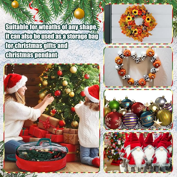 Shappy 12 Pcs Christmas Wreath Storage Bag Clear Wreath Box Wreath Storage Containers with Clear Window and Handle Christmas Garland Storage Containers for Xmas Holiday Seasonal Storage (30 Inch)