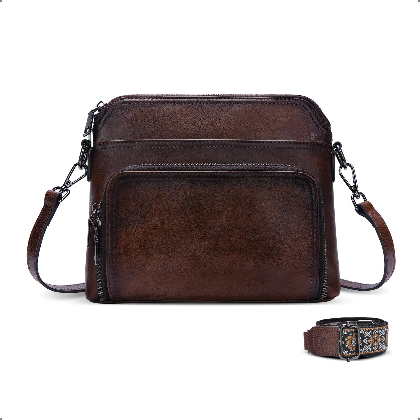 HESHE Genuine Leather Crossbody Bags for Women Satchel Purses Shoulder Handbags with 2 Adjustable Strap Hobo Purse (Coffee)