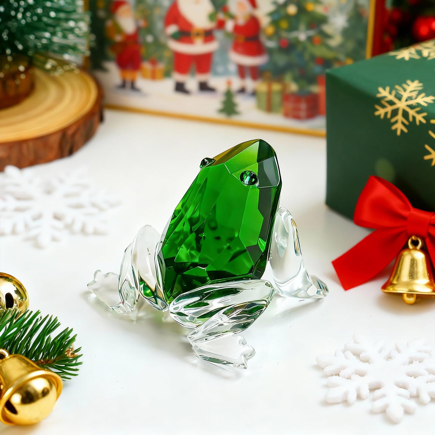 H&D HYALINE & DORA Small Crystal Frog Figurine Collection Paperweight Table Centerpiece Ornament(Green)
