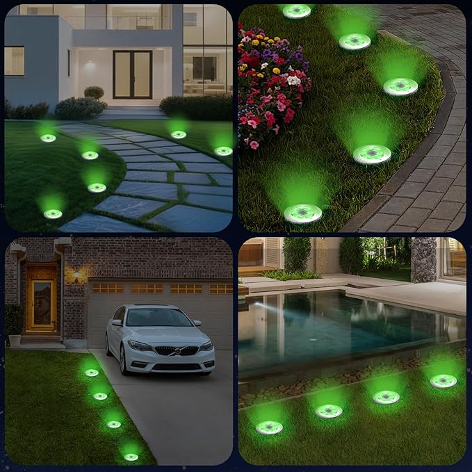 INCX Halloween Solar Lights Outdoor,12 Pack Solar Pathway Lights with Auto On/Off,Waterproof & Anti-Rust Landscape Lighting for Garden, Yard, Patio, Deck - Halloween Decorations,Green