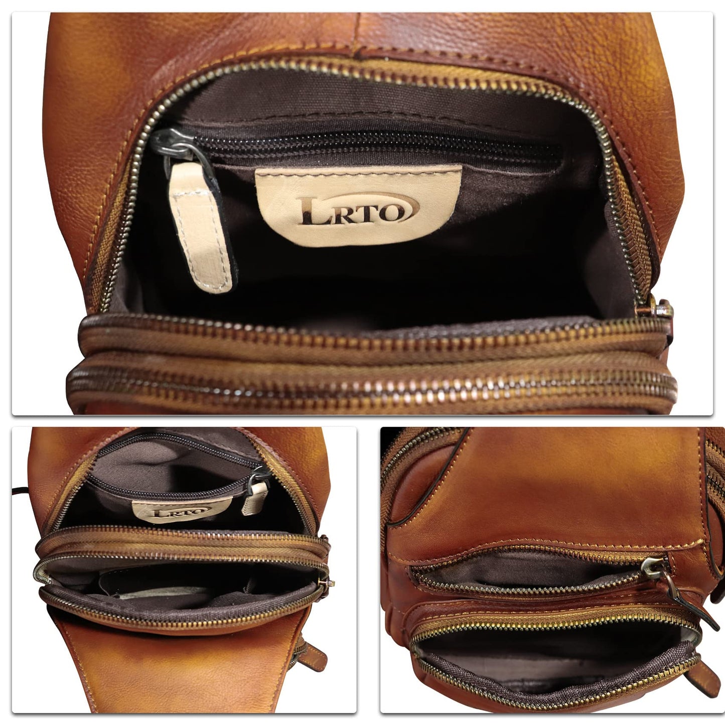 Genuine Leather Sling Bag Crossbody Purse Handmade Hiking Daypack Motorcycle Bag Retro Shoulder Backpack Vintage Chest Bag (Brown)