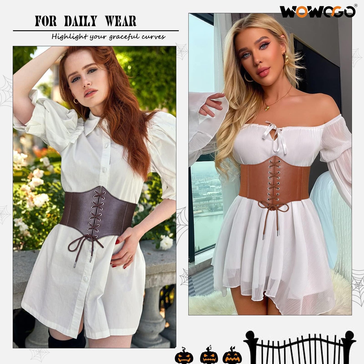 WOWOGO Corset Belt for Women Lace Up Elastic Leather Waist Corset Tied Waspie Belt for Renaissance Pirate Halloween Costume
