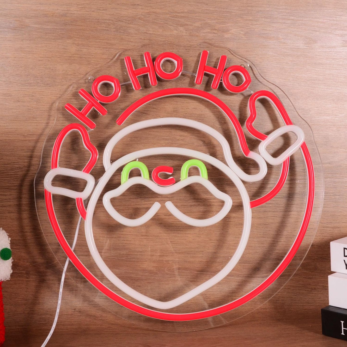 LED Santa Claus Head Neon Sign with "Ho Ho Ho" Text, Cute Red Merry Christmas Kids LED Neon Lights Festival Wall Decor for Home, Office, Bar, Window, and Xmas Party Decoration