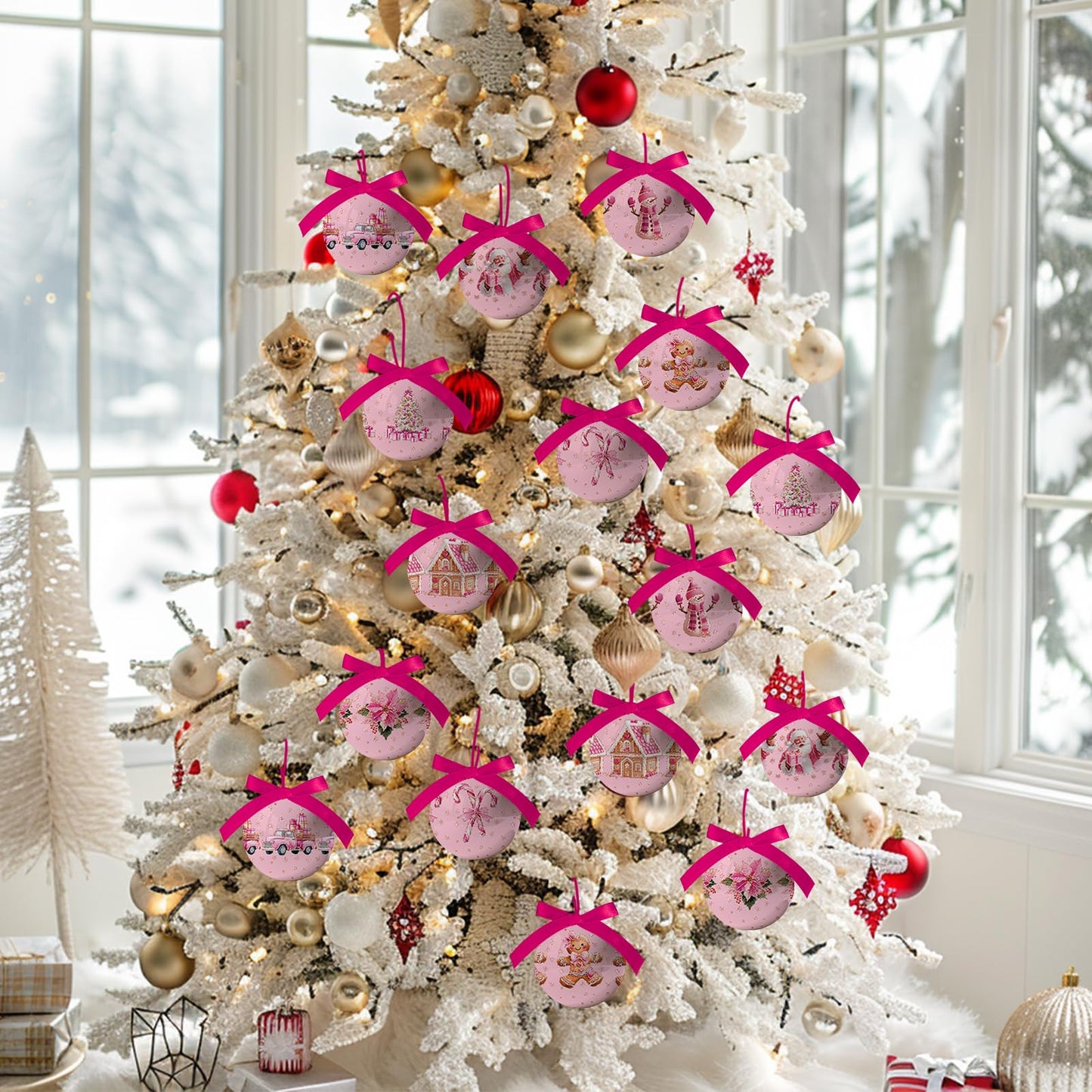 Pink Christmas Decor - Pink Christmas Tree Decorations Snowman Santa Candy Hanging Ornaments Balls, Cute Decorations Ball 2.36 Inch for Xmas Tree Party Home Holiday,Xmas Gifts Set of 16Pcs