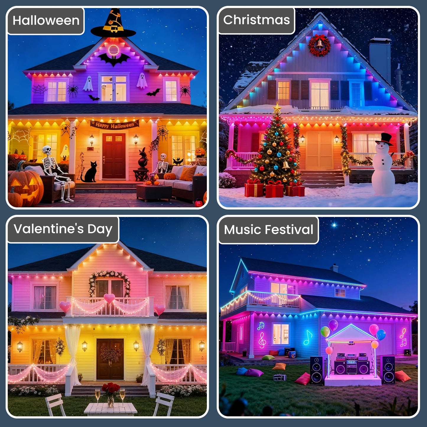 Ocixhbe Permanent Outdoor Lights, 150ft Smart Eave Lights 75 LED Lights, IP67 Waterproof Outdoor String Lights for Garden Decor,Deck,Christmas with App/Remote Control