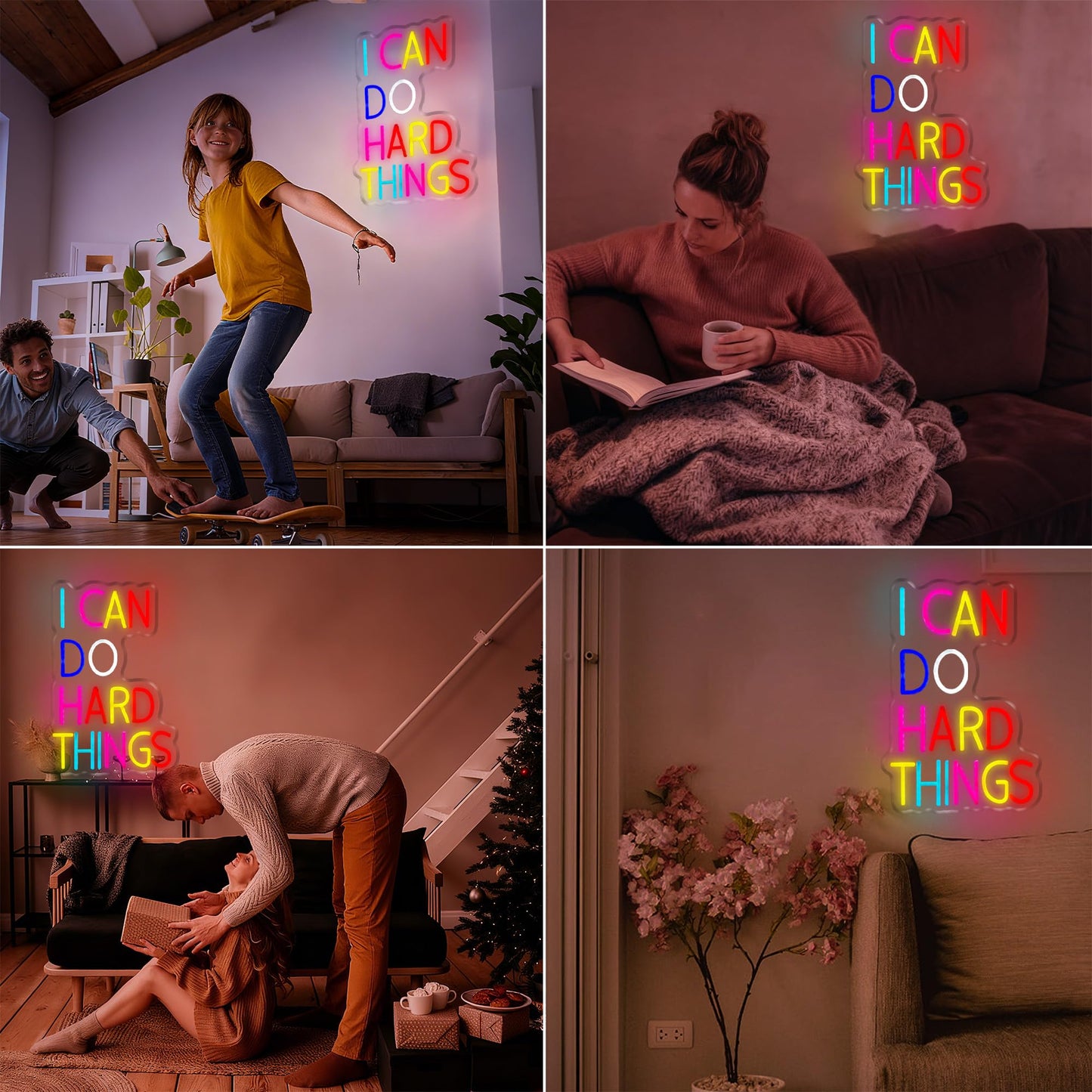 I Can Do Hard Things Neon Sign Dimmable LED USB Powered Neon Light UP for Classroom Wall Decor Art Positive Bedroom Library Study Room Home for Student Kid Teen Birthday Party Christmas Backdrop Decoration Gift (I Can Do Hard Things)