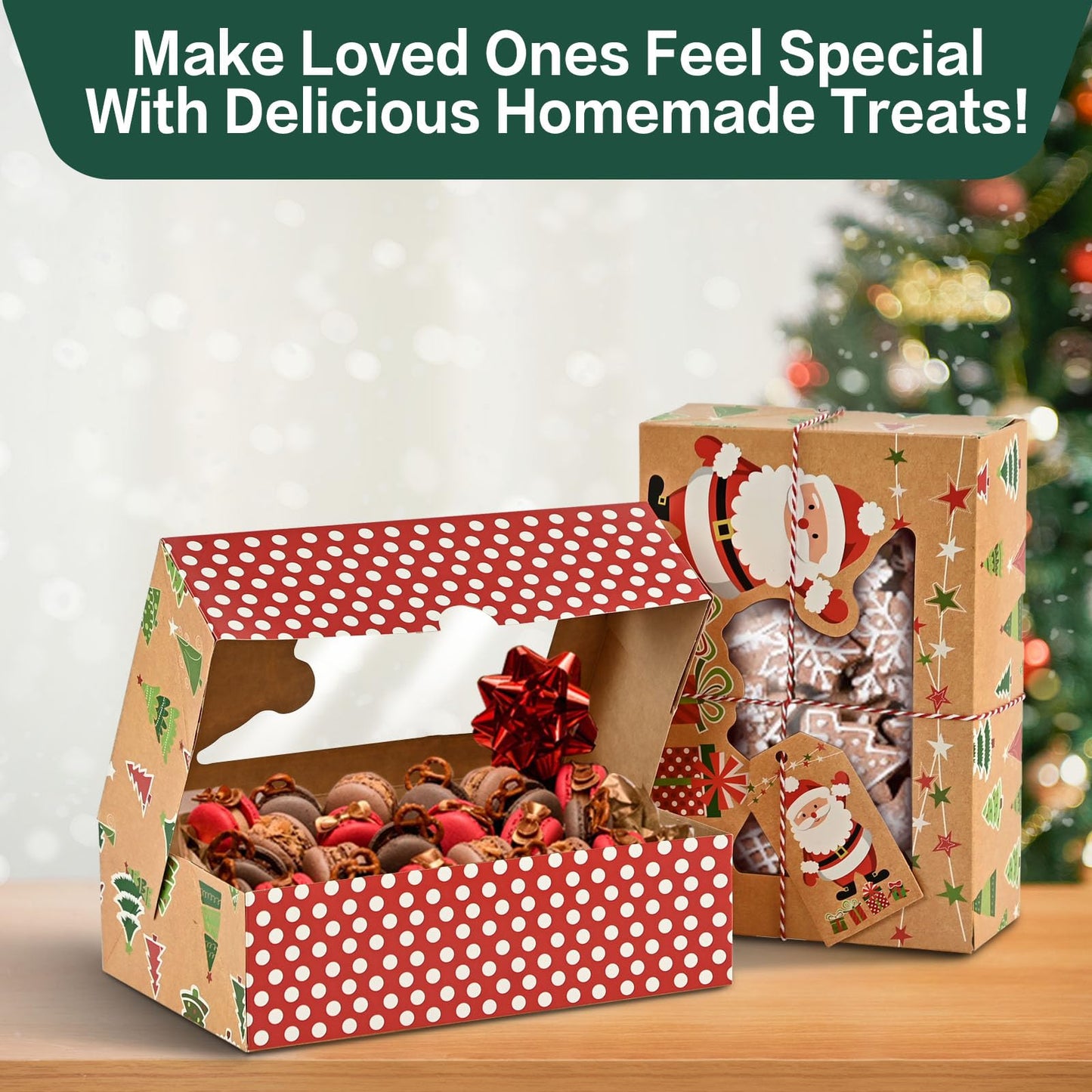 LORRIC Christmas Cookie Boxes, Large Holiday Treat Tins with Lids, Bakery Gift Boxes, Candy & Cookie Containers, Bulk 10 Pack Kraft