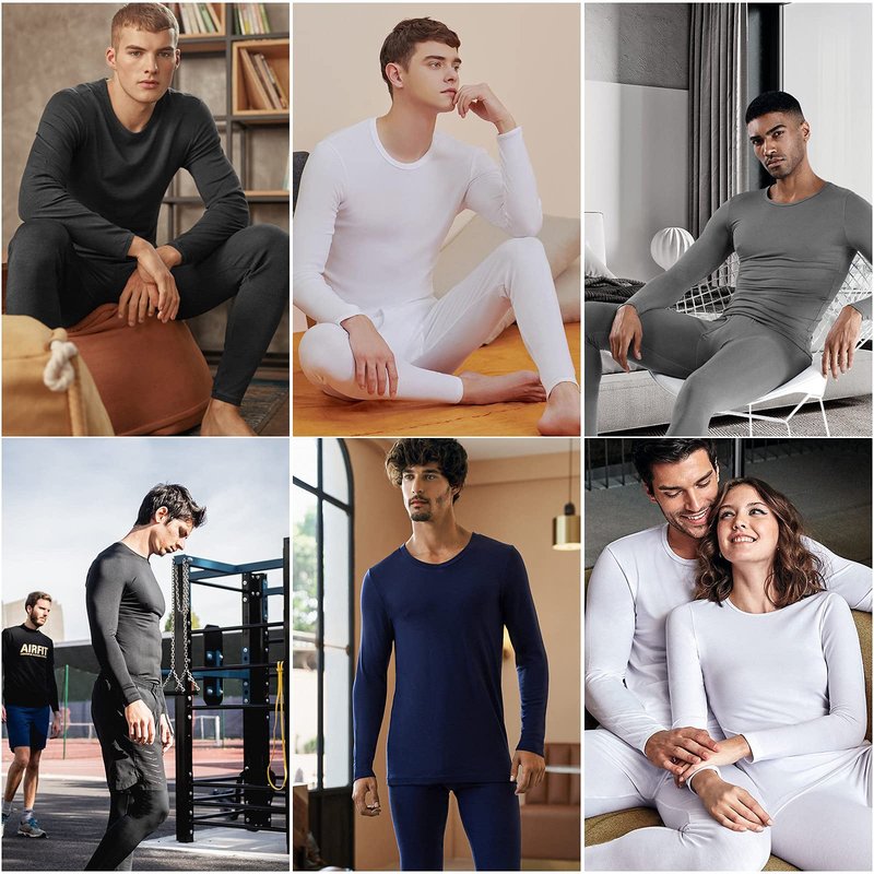 WEERTI Thermal Underwear for Men Long Johns with Fleece Lined Base Layer Men Cold Weather Top Bottom-White 4XL