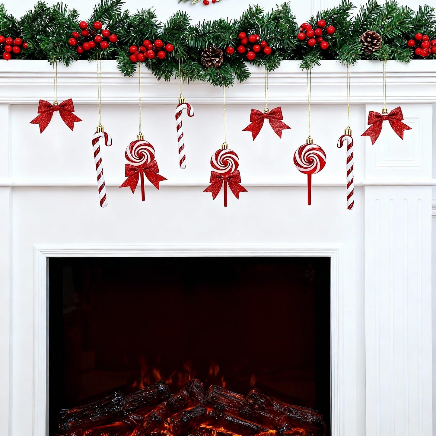 Pinkunn 30 Set Christmas Candy Cane Ornament with Bow Peppermint Candy Cane Christmas Tree Decoration Plastic Lollipop and Bow Hanging Ornaments for Xmas Tree Wreaths Holiday Decorations(Red)
