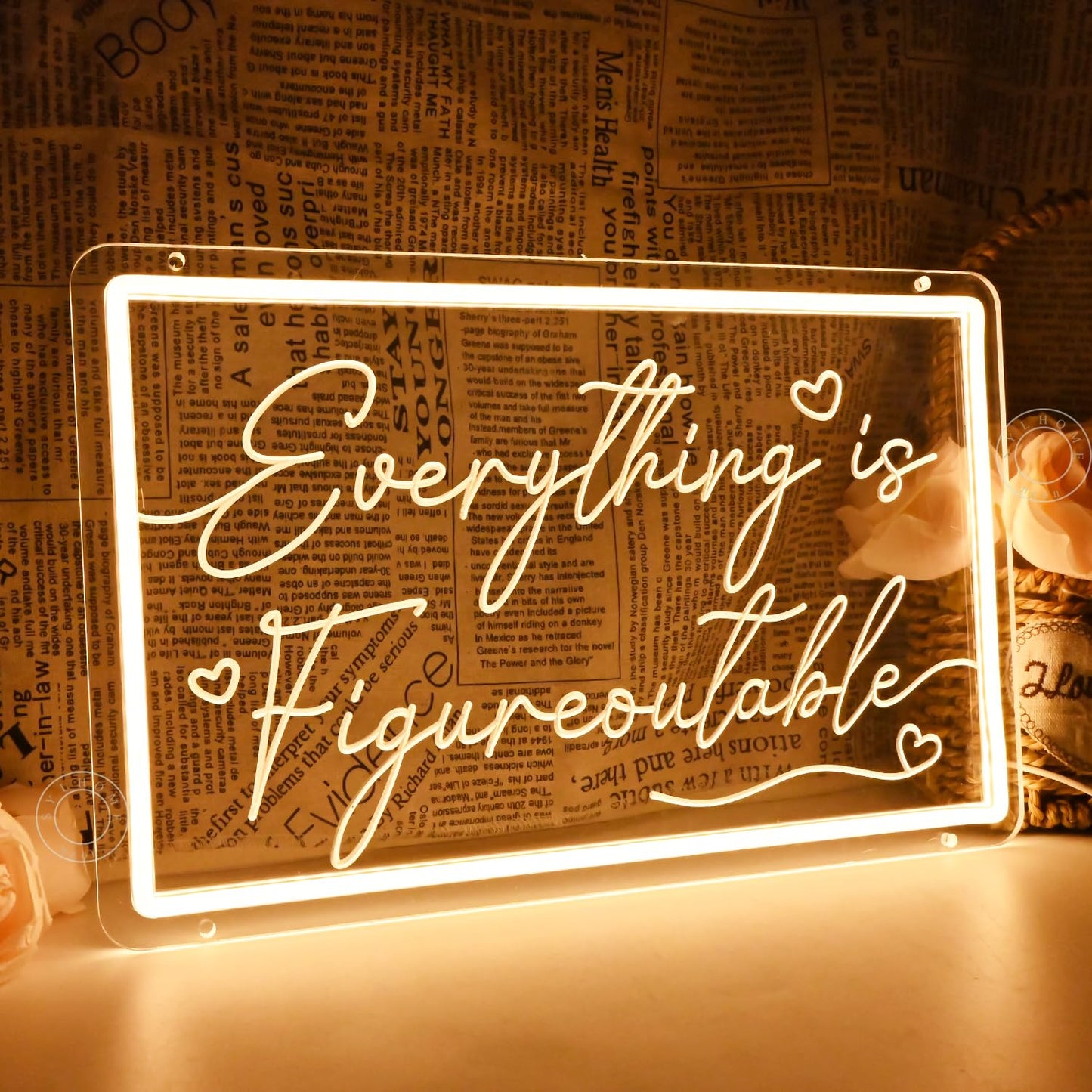 SYLHOME Everything Is Figureoutable Led Neon Light Sign Home Office Desk Shelf Inspirational Wall Sign Decor Uplifting Positive Coworker Decor 15.75" X 10" USB