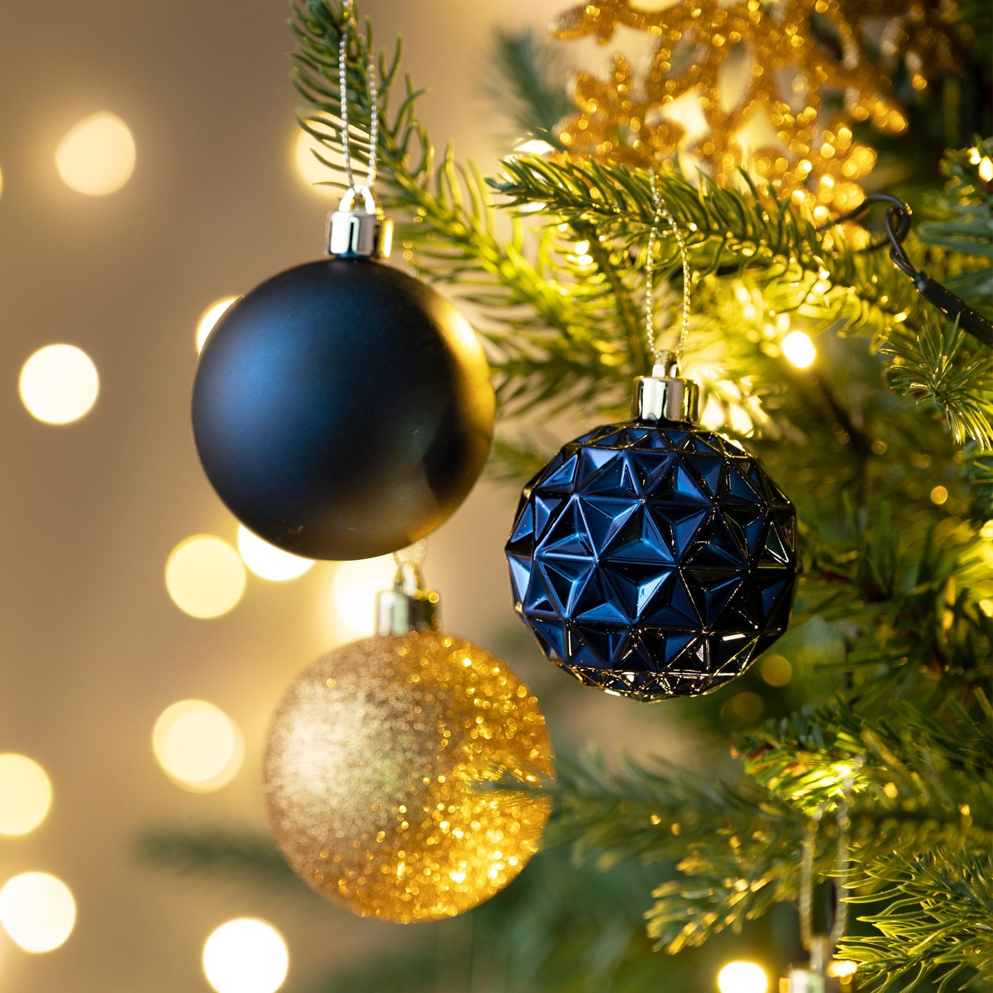 Valery Madelyn Christmas Tree Decorations Ornament Set, 50ct 2 Inches Blue and Gold Shatterproof Christmas Ball Ornaments Hanging Xmas Holiday Party Decor